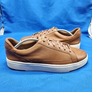 Kizik Vegas Mens 12 Wide Brown Leather Handsfree Low Top Lace Up Casual Sneakers